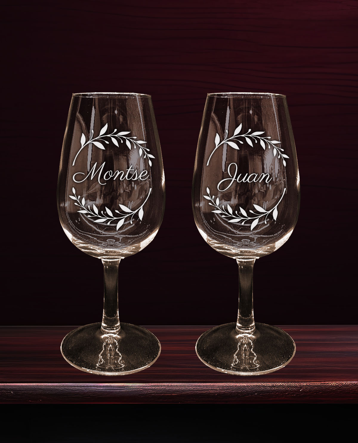 Set de 2 Tastavins Personalitzats amb disseny de corona de llorer i nom