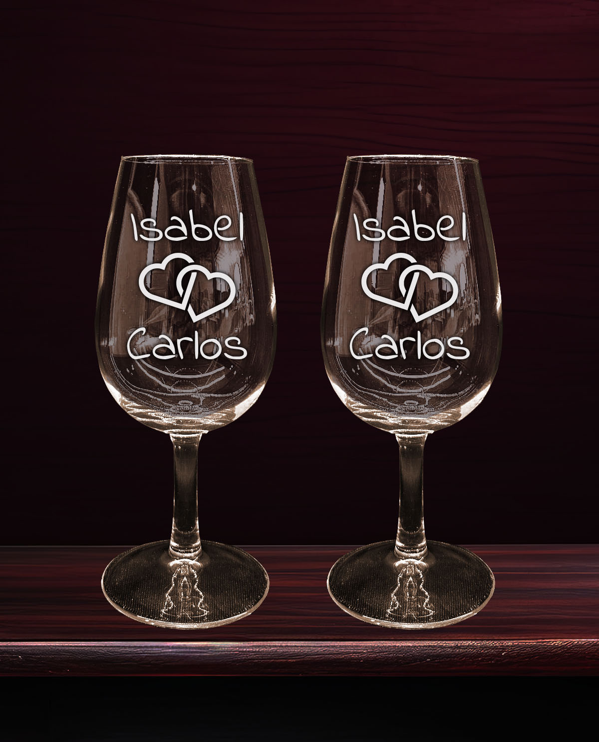 Set de 2 Tastavins Personalitzats Disseny Cors Entrellaçats per a Enamorats