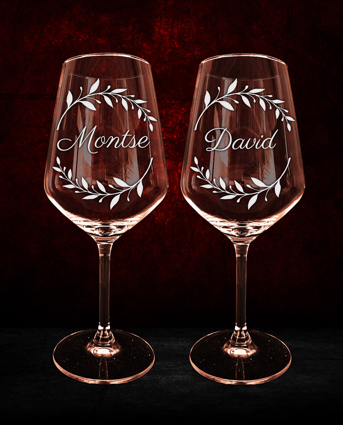 Set de 2 copes de vi personalitzades amb Disseny de Corona de Llorer