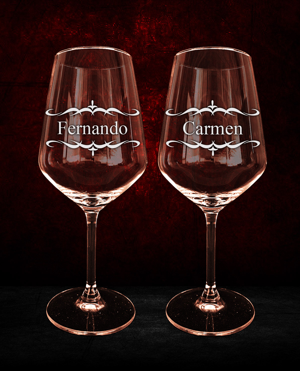 Set de 2 copes de vi personalitzades amb Disseny de Sanefes Vintage
