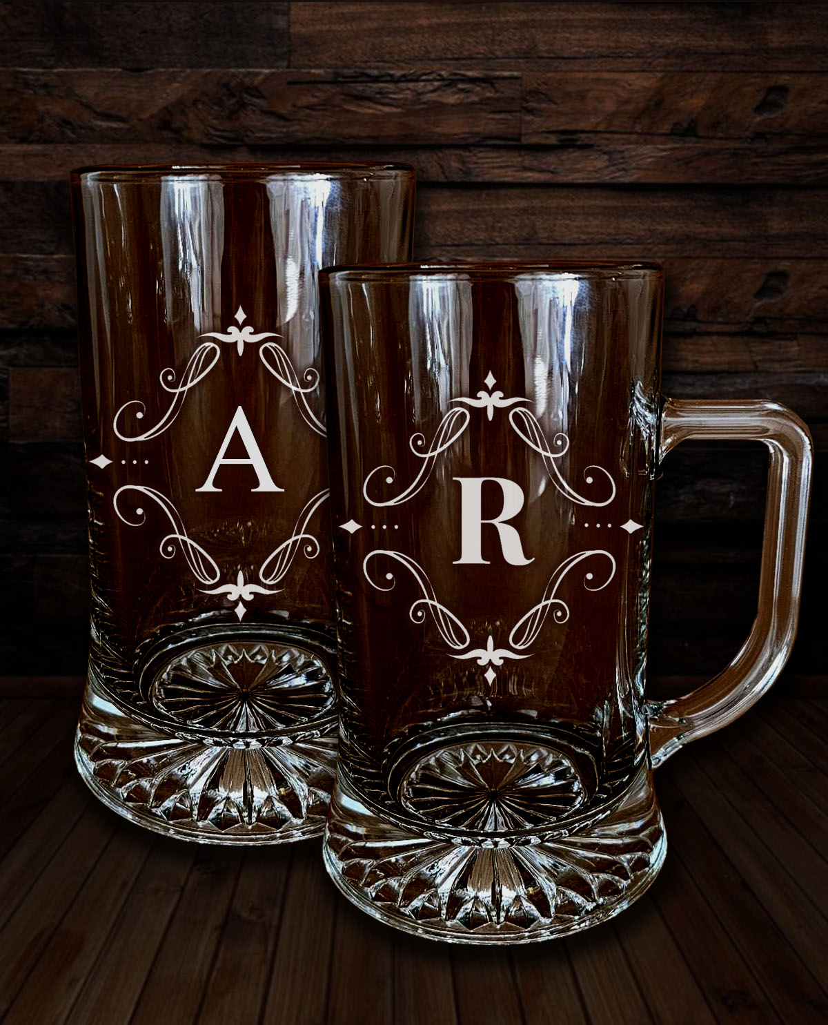 Set de 2 Gerres de Cervesa Personalitzades Disseny Inicial Vintage