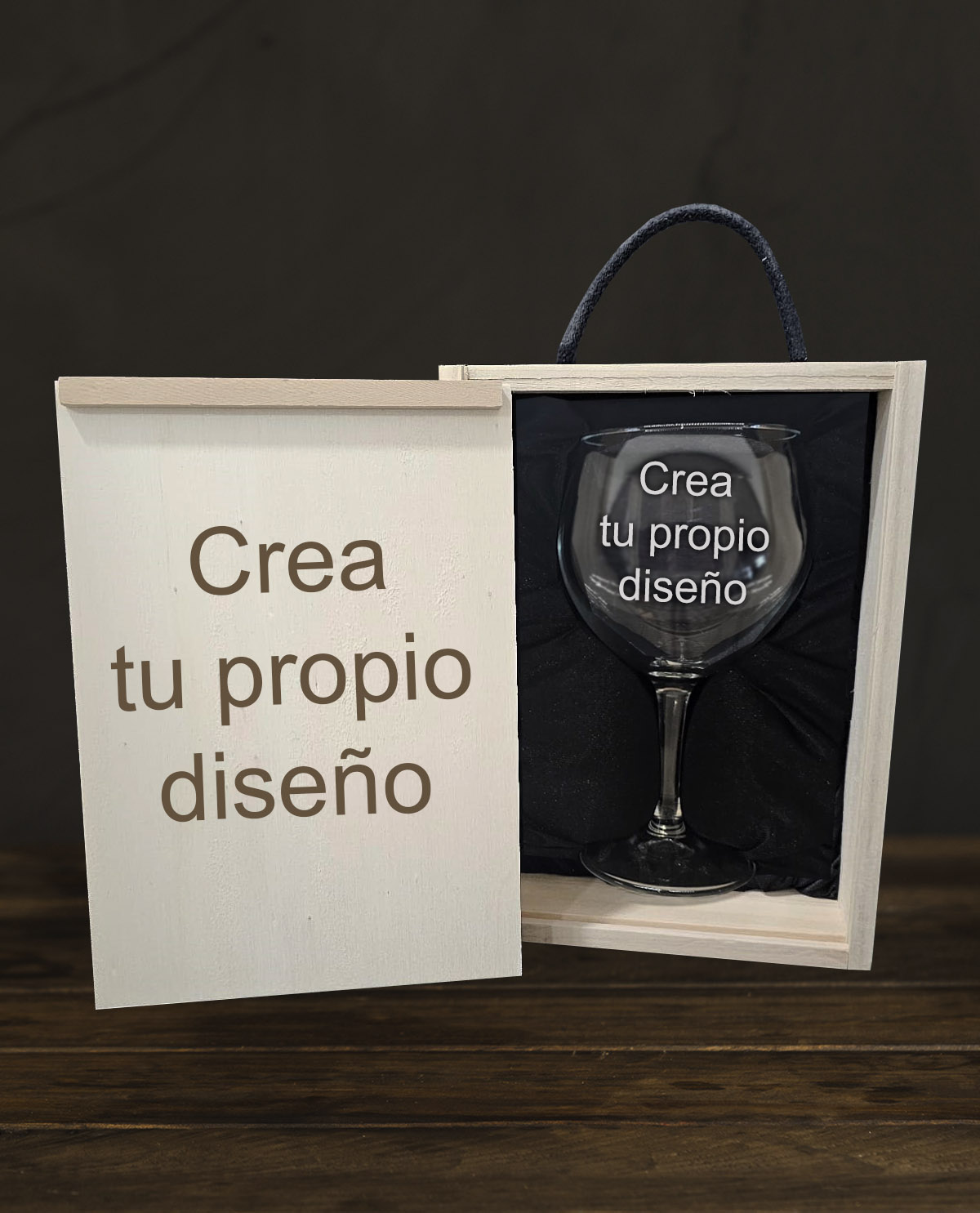 Kit Caixa de Fusta Personalitzada amb Copa de Gin-Tònic