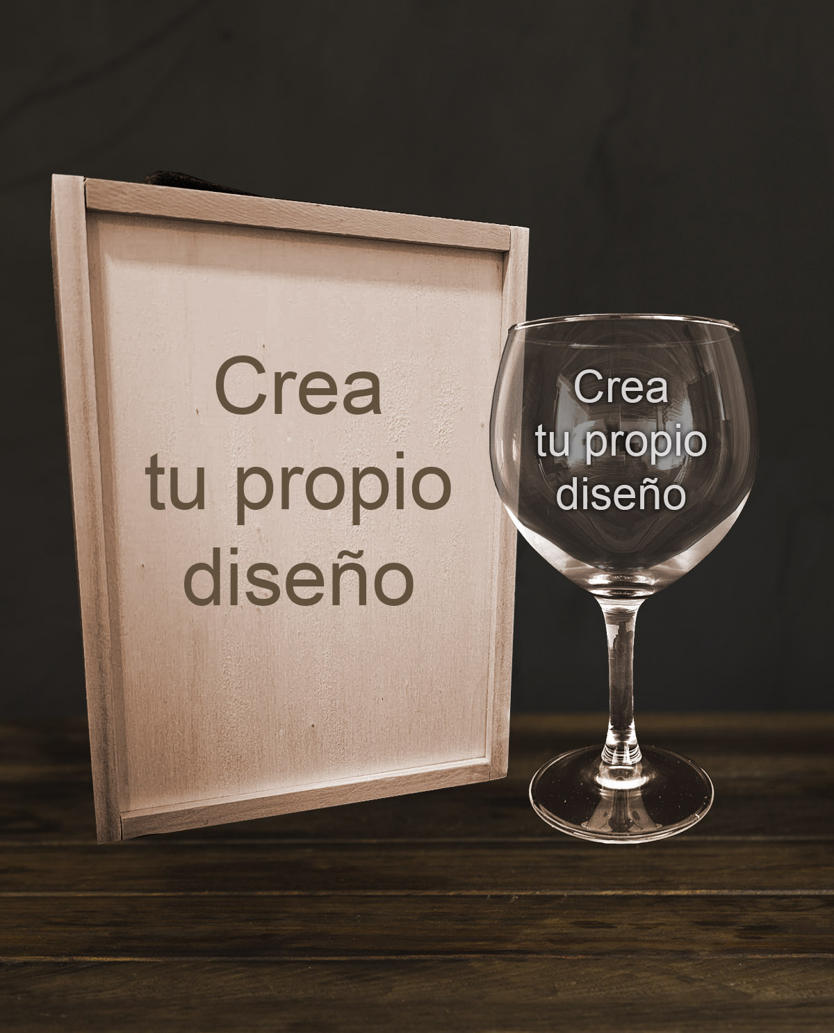 Kit Caixa de Fusta Personalitzada amb Copa de Gin-Tònic