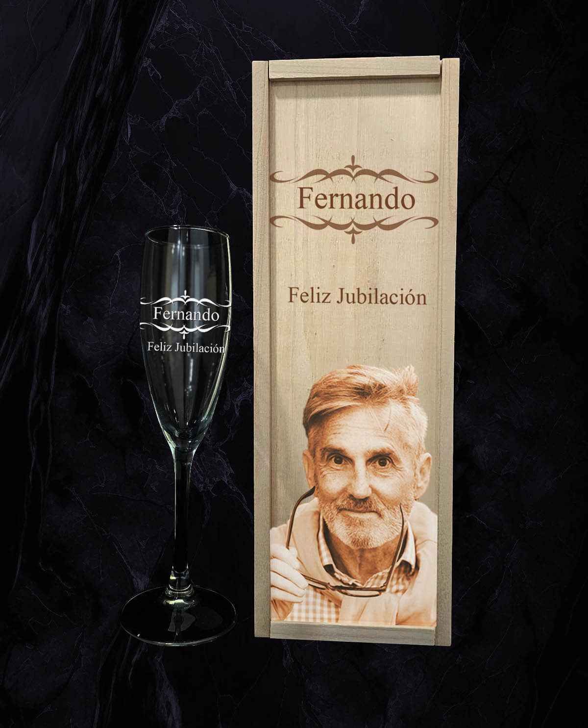 Caixa amb 1 Copa de Cava Personalitzada Disseny Jubilació Sanefa