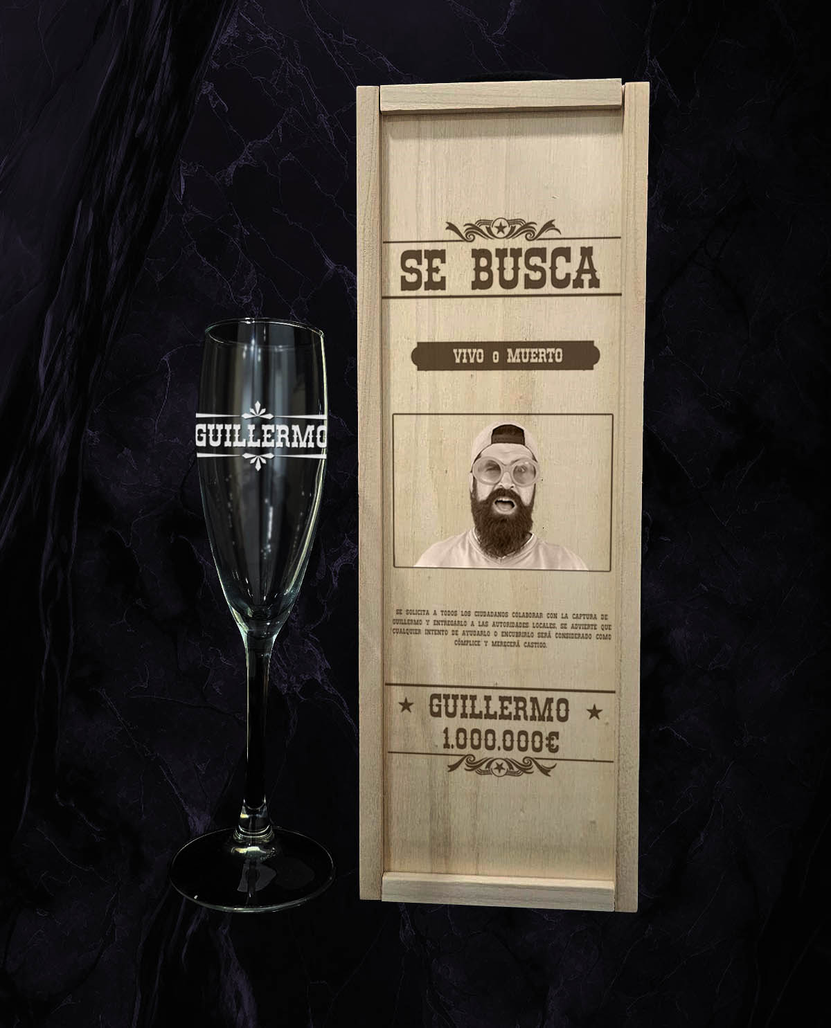 Caixa amb 1 Copa de Cava Personalitzada Disseny Se Busca