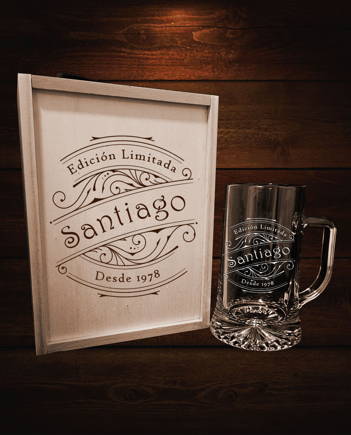 Caixa amb 1 Gerra de Cervesa Personalitzada Disseny Edició Limitada Vintage