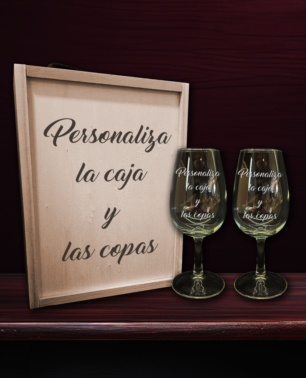 Caixa de fusta amb 2 Tastavins Personalitzats