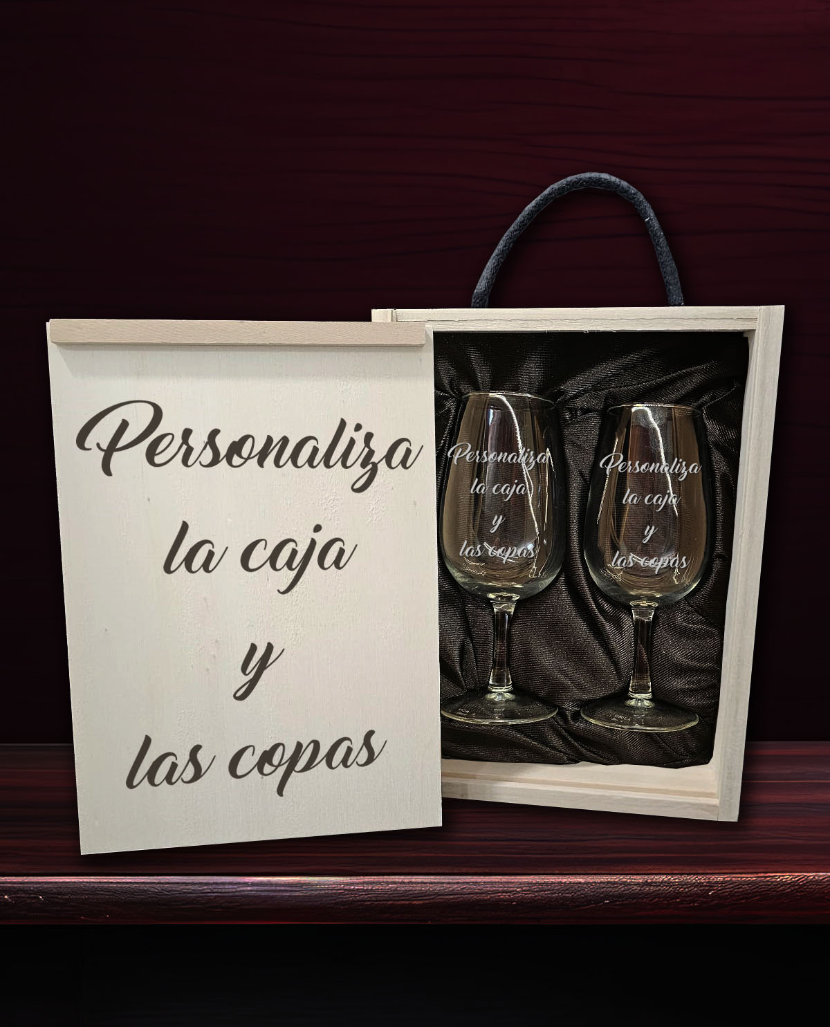 Caixa de fusta amb 2 Tastavins Personalitzats