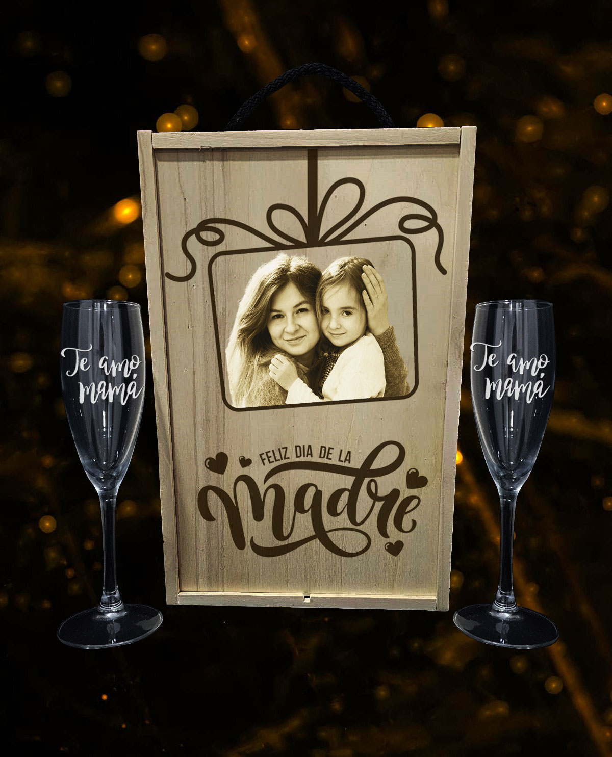 Caixa amb 2 Copes de Cava Personalitzades Disseny Dia de la Mare Regal