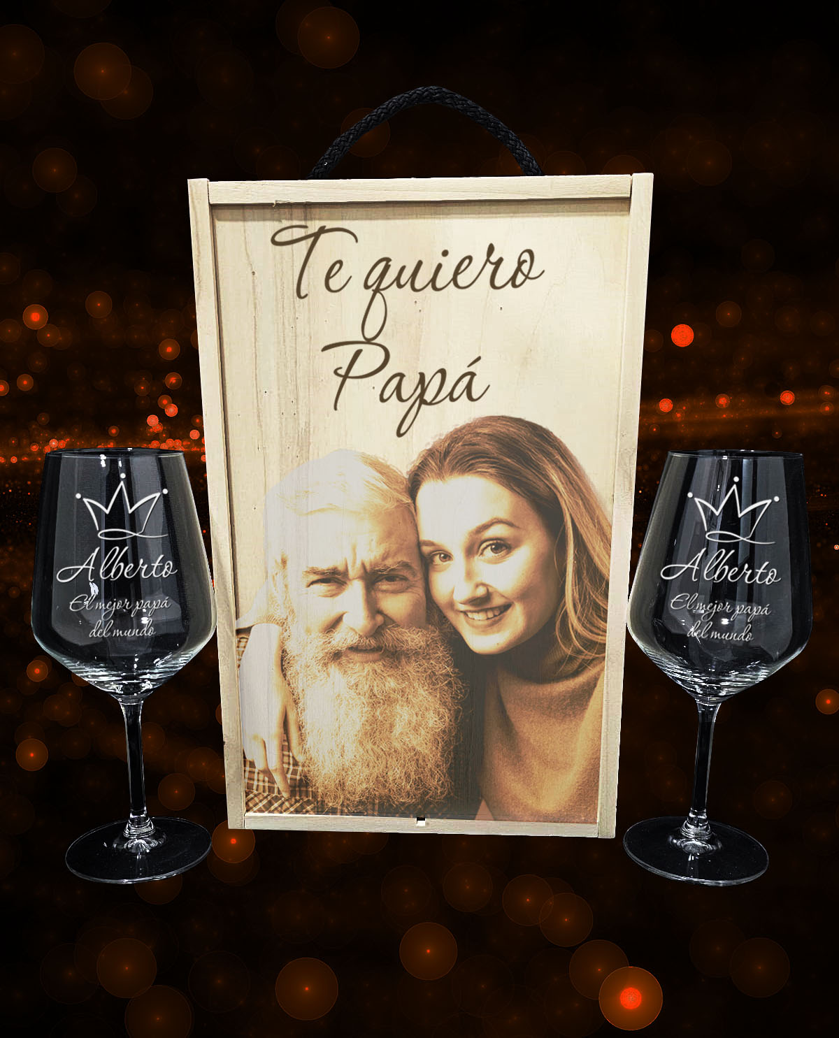 Caixa amb 2 copes de vi personalitzades Disseny Regal Dia del Pare
