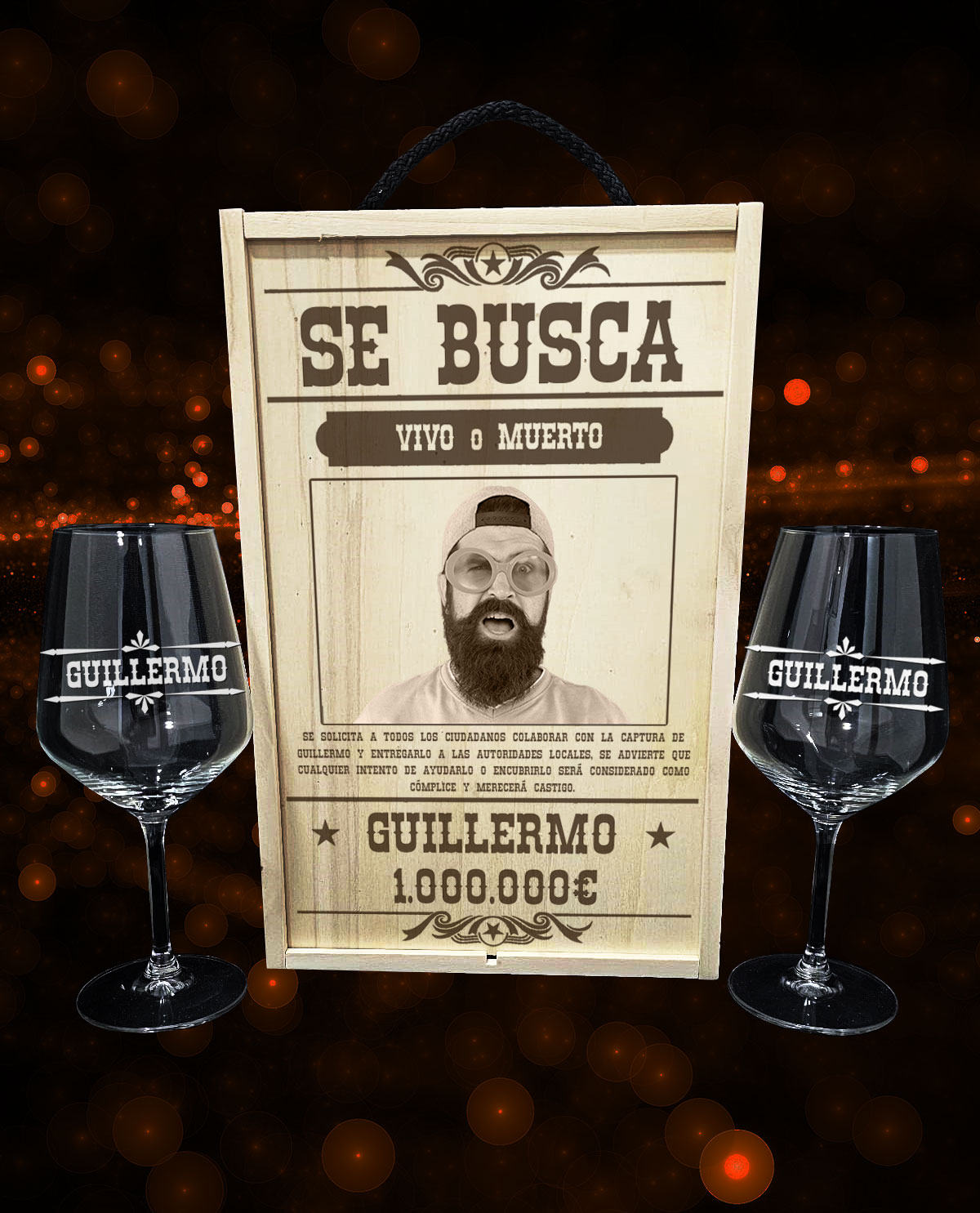 Caixa amb 2 Copes de Vi Personalitzades Disseny Es Busca