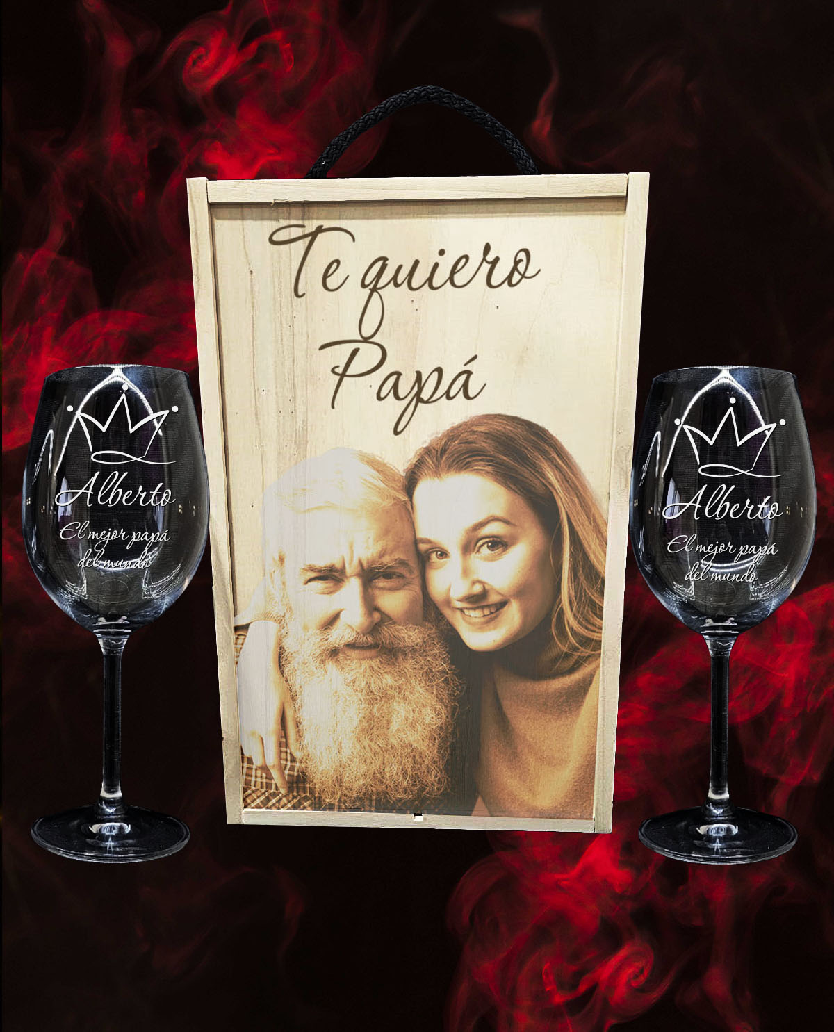 Caixa amb 2 Copes de Vi de Cristall de Bohèmia Premium Personalitzades Disseny Regal Dia del Pare