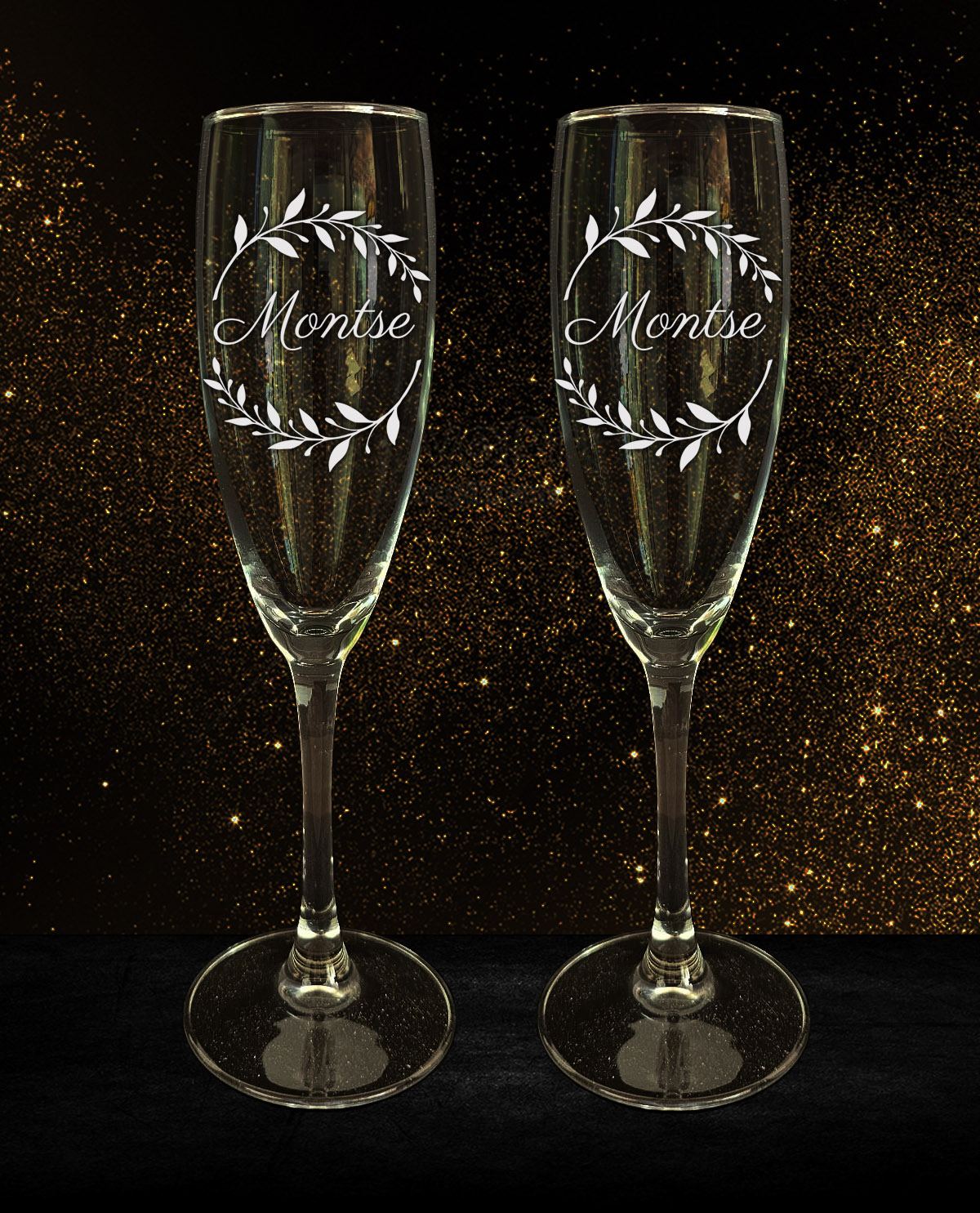 Set de 2 Copas de Cava Personalizadas Diseño Corona Laurel