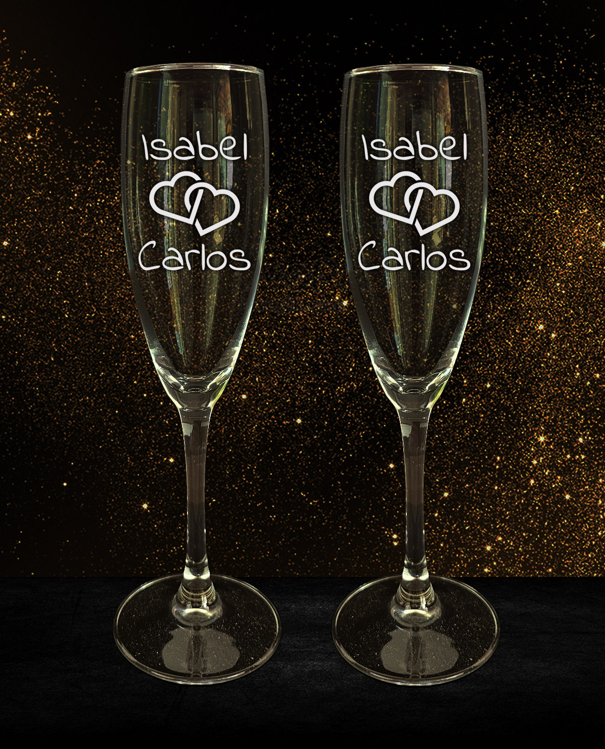Set de 2 Copas de Cava Personalizadas Diseño Corazones Entrelazados