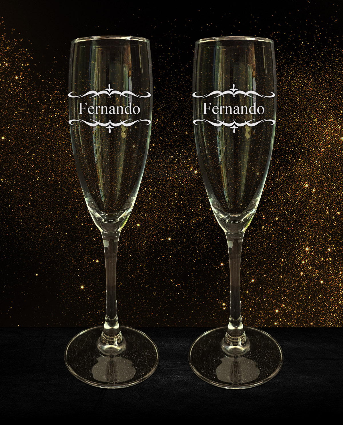 Set de 2 Copas de Cava Personalizadas Diseño Cenefas Vintage