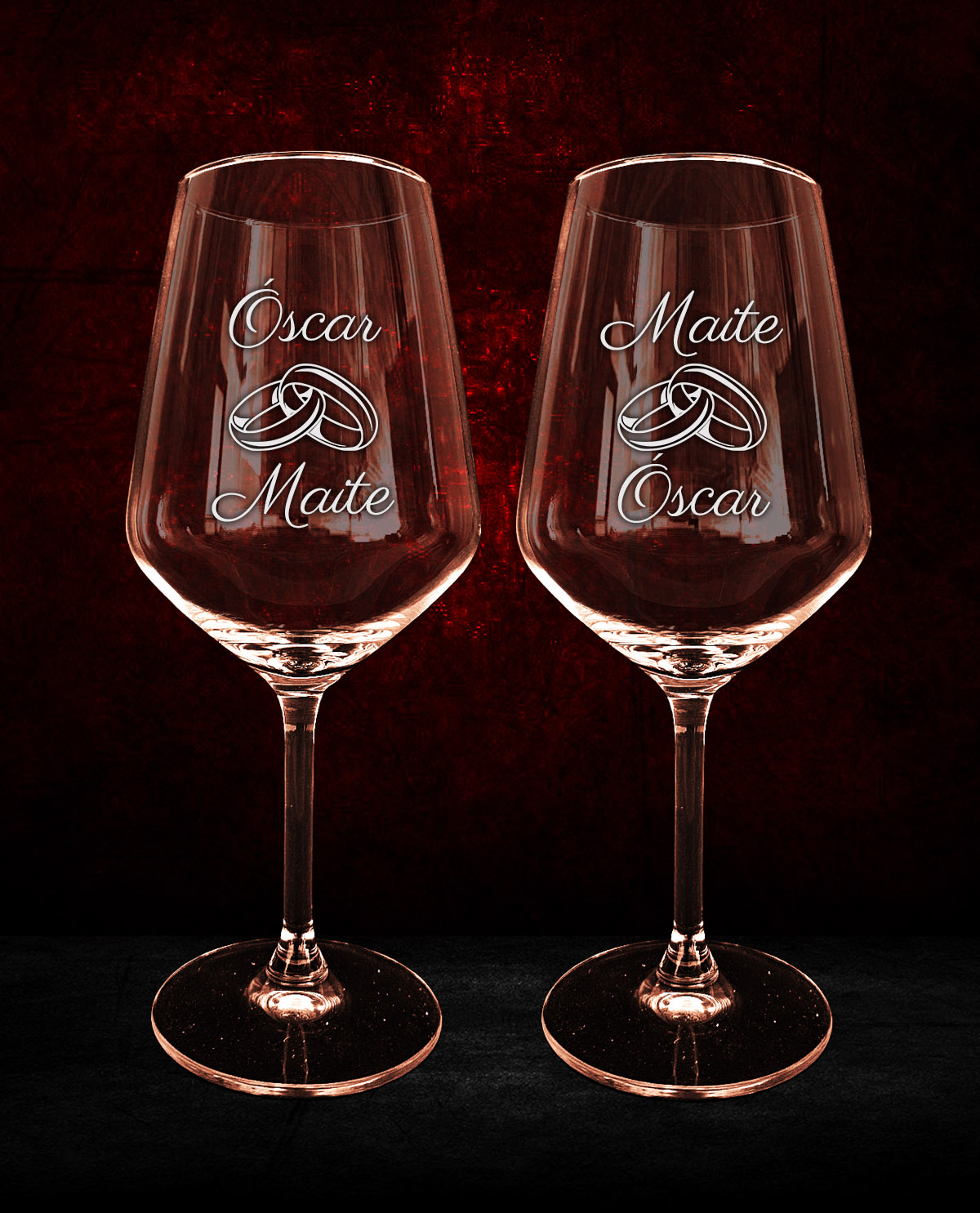 Set de 2 copas de Vino Personalizada Diseño Alianzas Entrelazadas