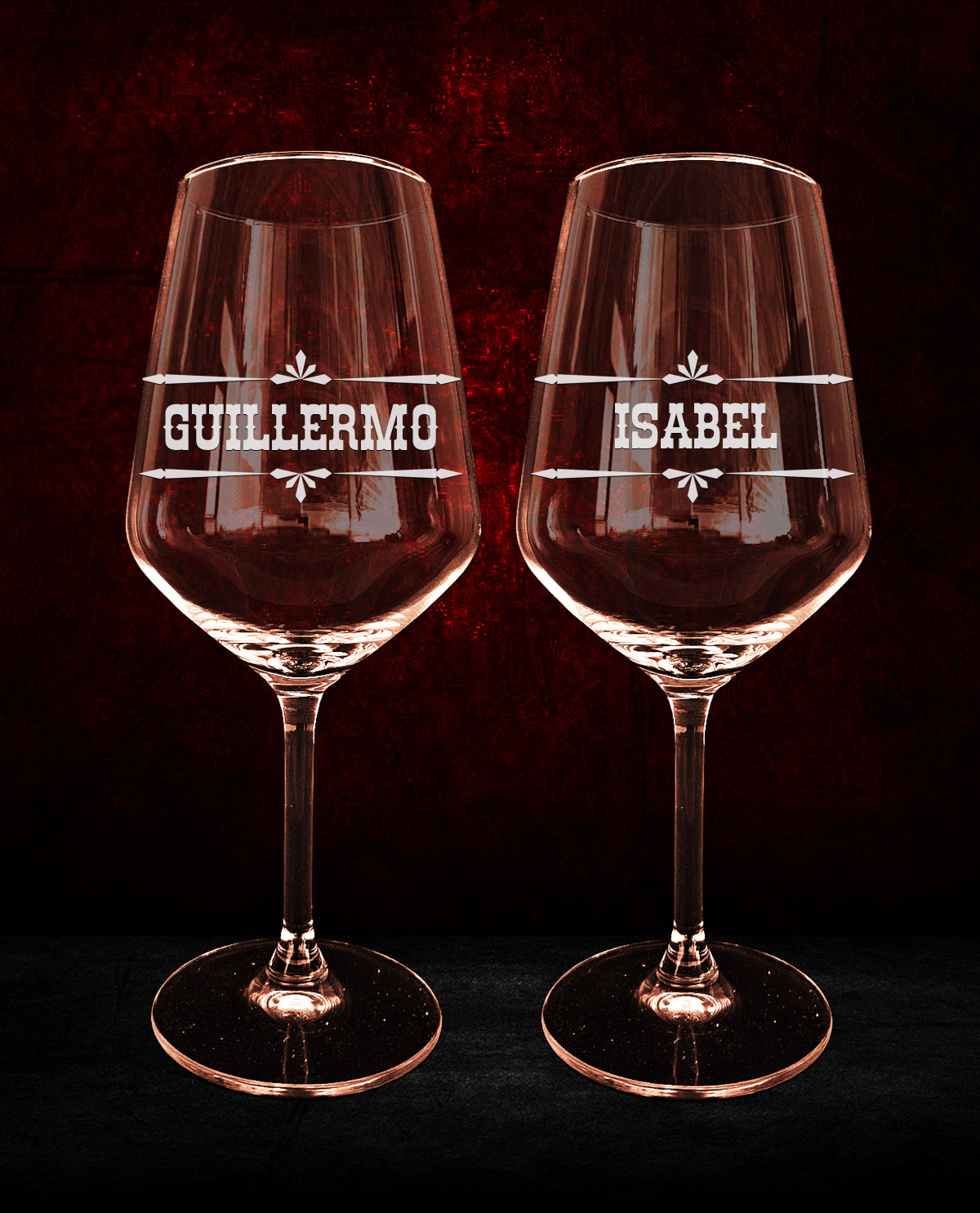 Set de 2 copas de Vino Personalizadas Diseño Corona Laurel