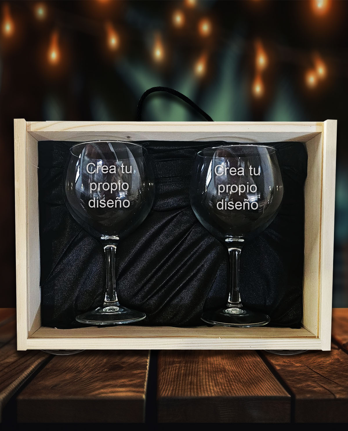 Kit Caja de Madera con 2 Copas de Gintonic Personalizadas