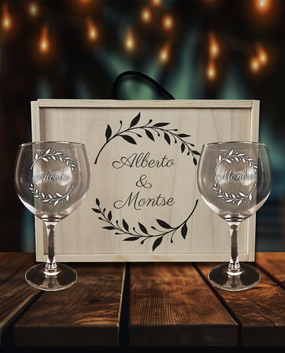 2 copas de Gin Tonic personalizadas con caja Diseño Corona Laurel