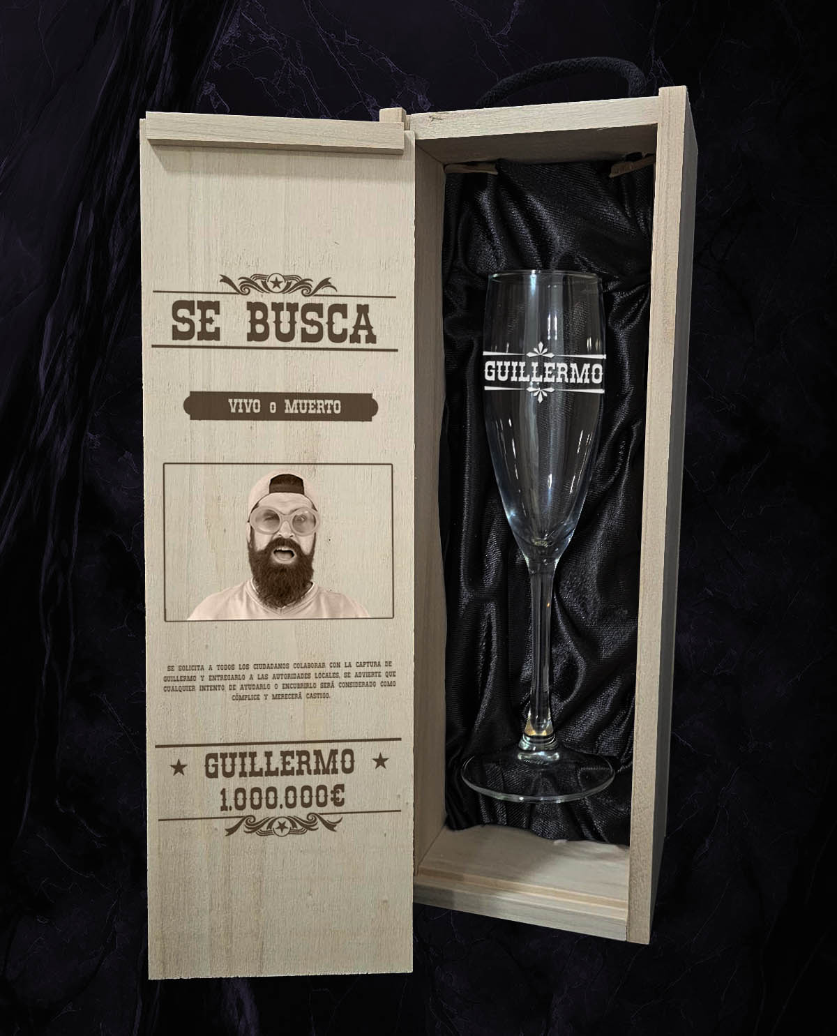 Caja con 1 copa de cava personalizado Diseño Se Busca