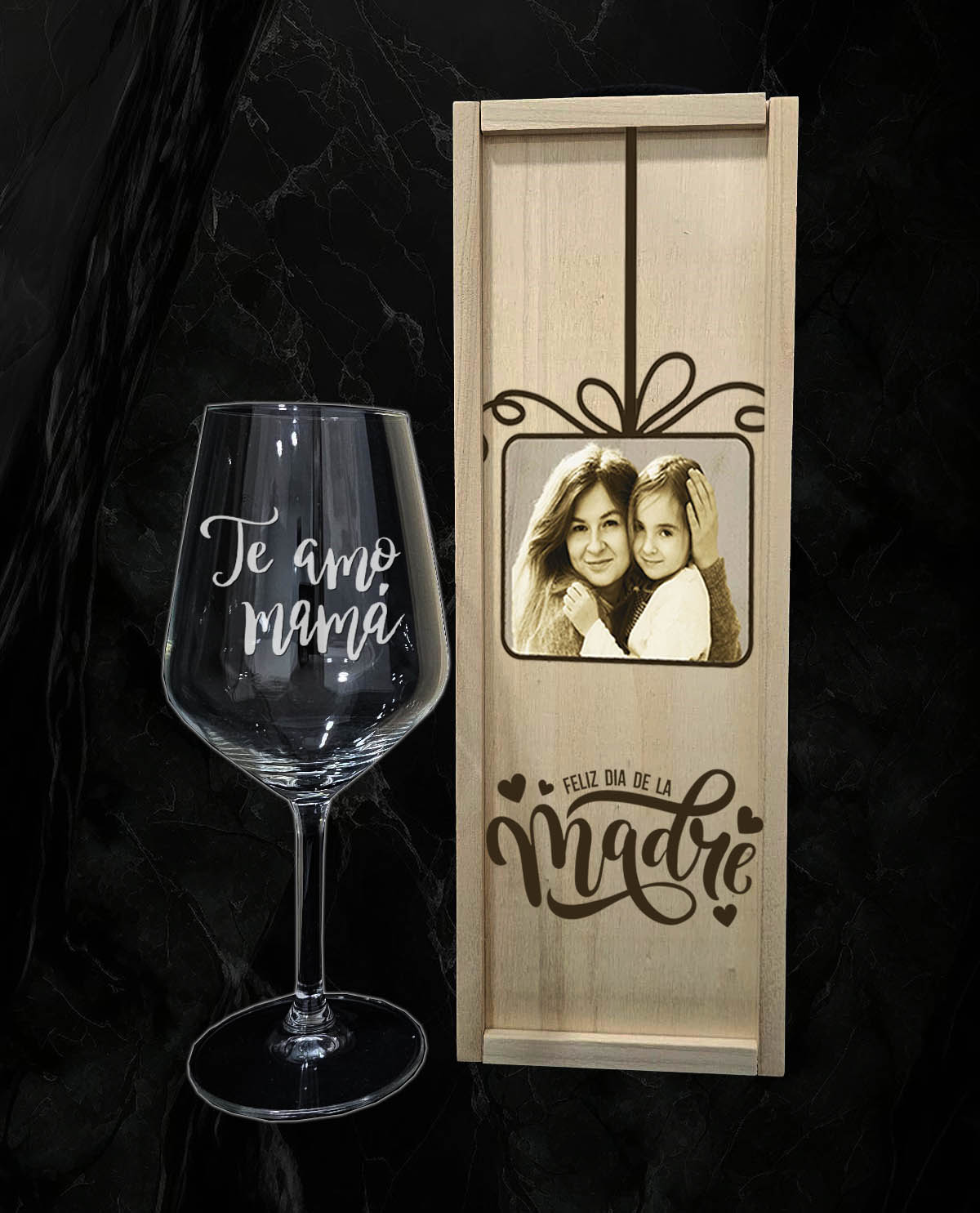 Caja con 1 copa de vino personalizada Diseño Día Madre Regalo