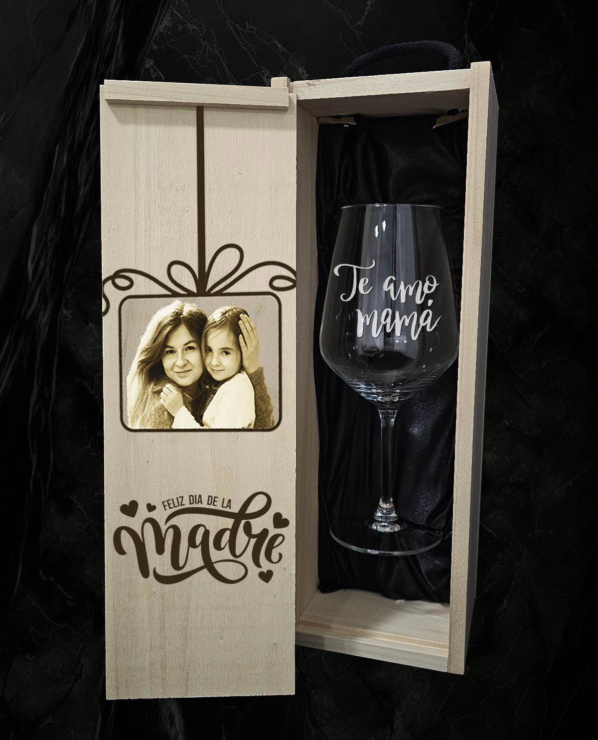 Caja con 1 copa de vino personalizada Diseño Día Madre Regalo