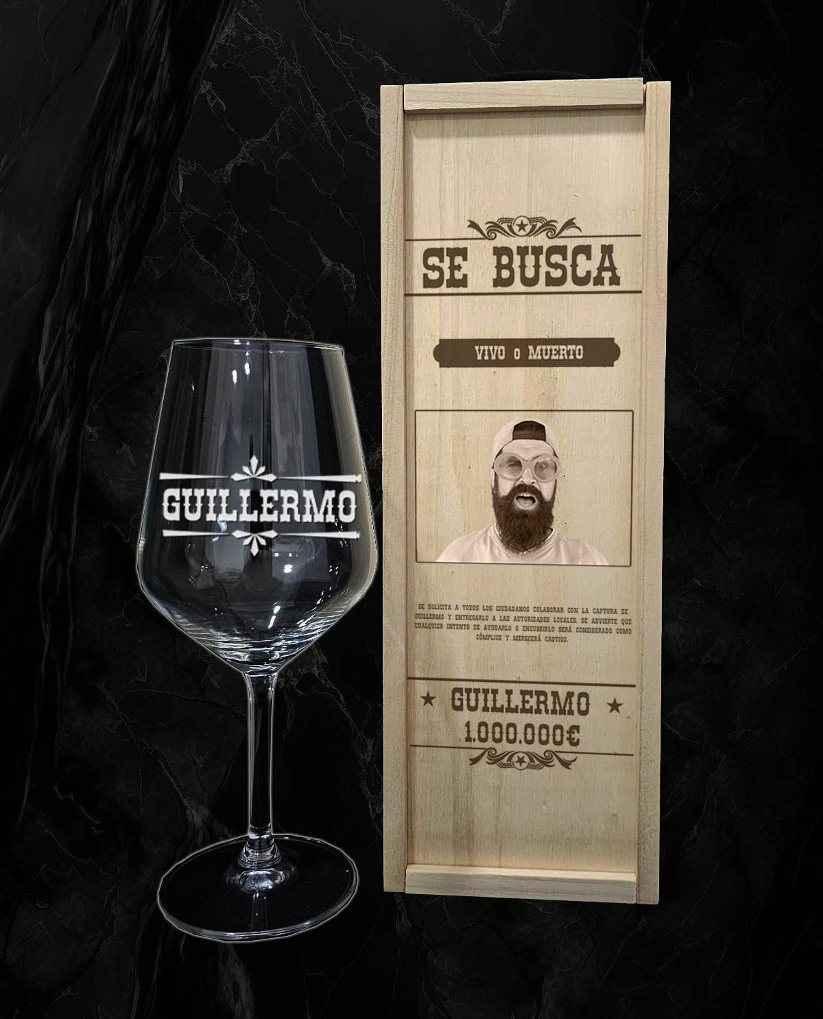 Caja con 1 copa de vino personalizada Diseño Se Busca