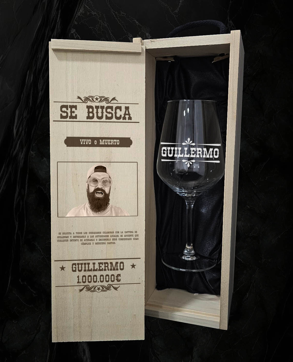 Caja con 1 copa de vino personalizada Diseño Se Busca