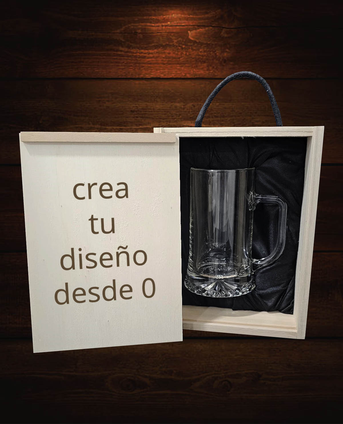 Jarra de Cerveza Personalizada con caja de madera