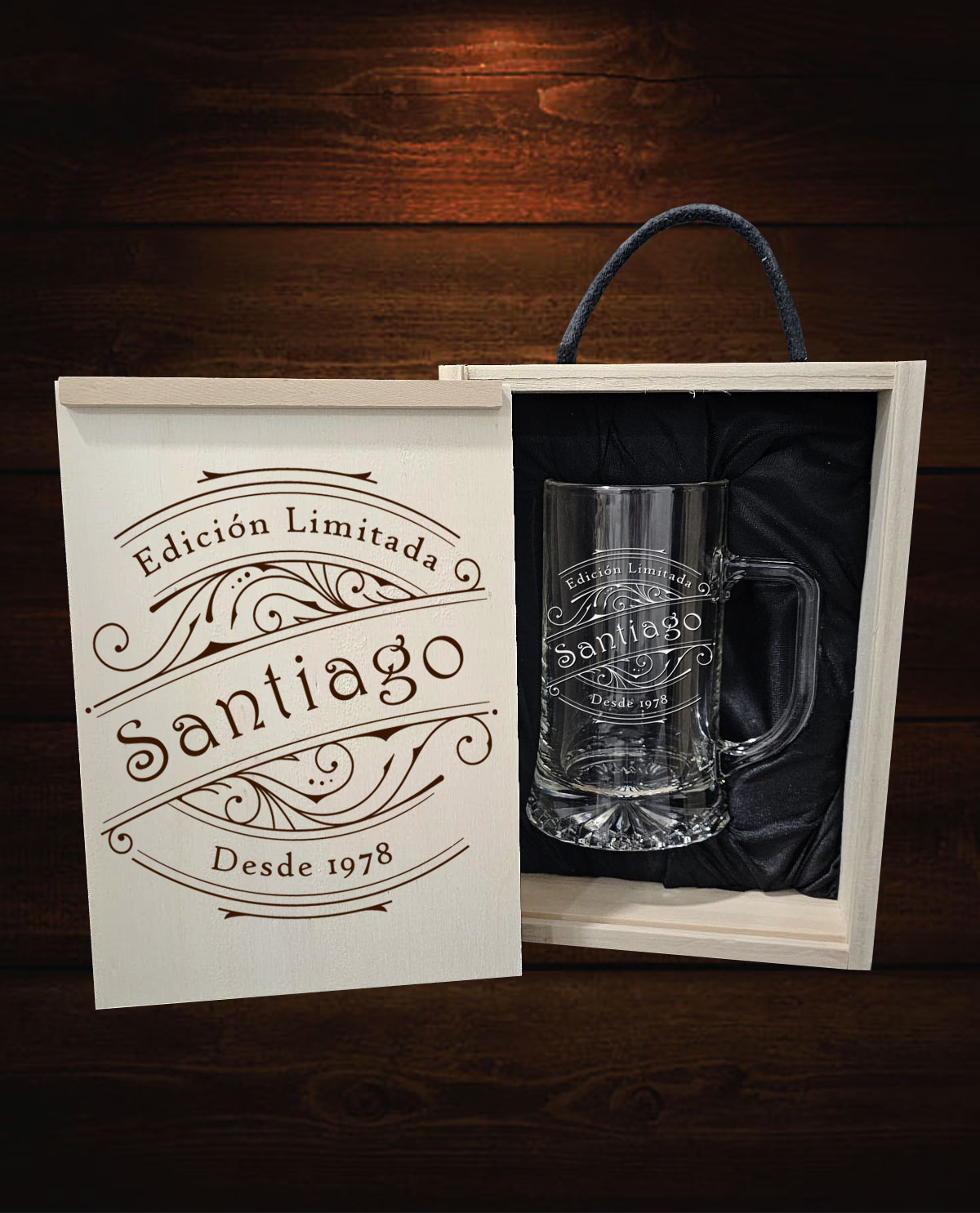 Jarra de Cerveza Personalizada con caja Diseño Edición Limitada Vintage