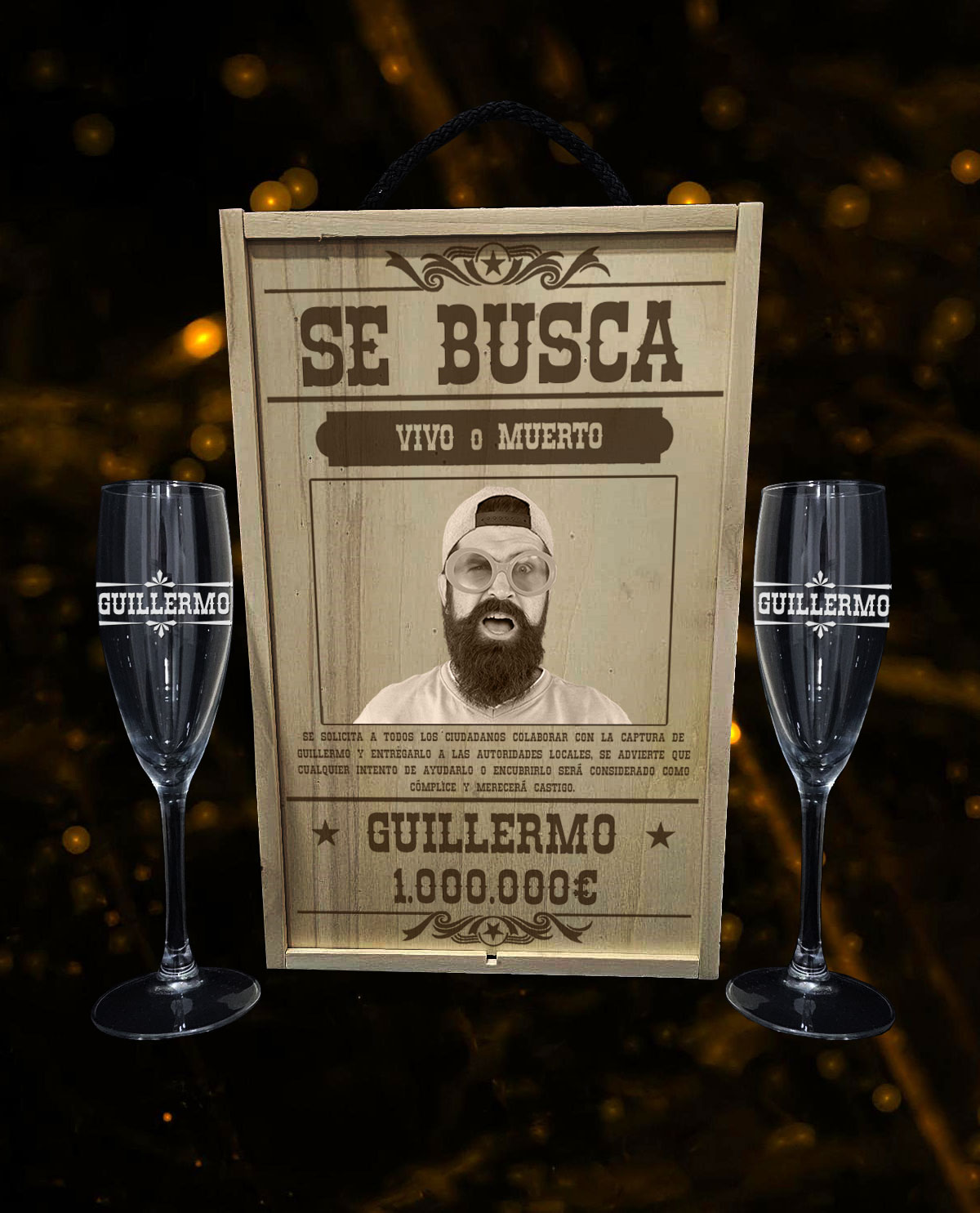 Caja con 2 copas de cava personalizados Diseño Se Busca