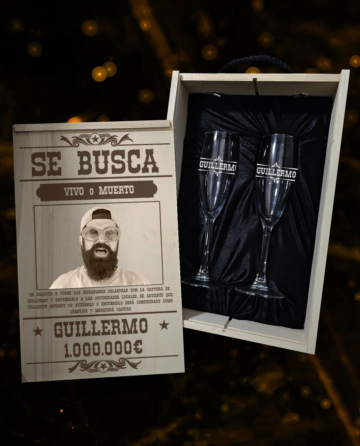 Caja con 2 copas de cava personalizados Diseño Se Busca
