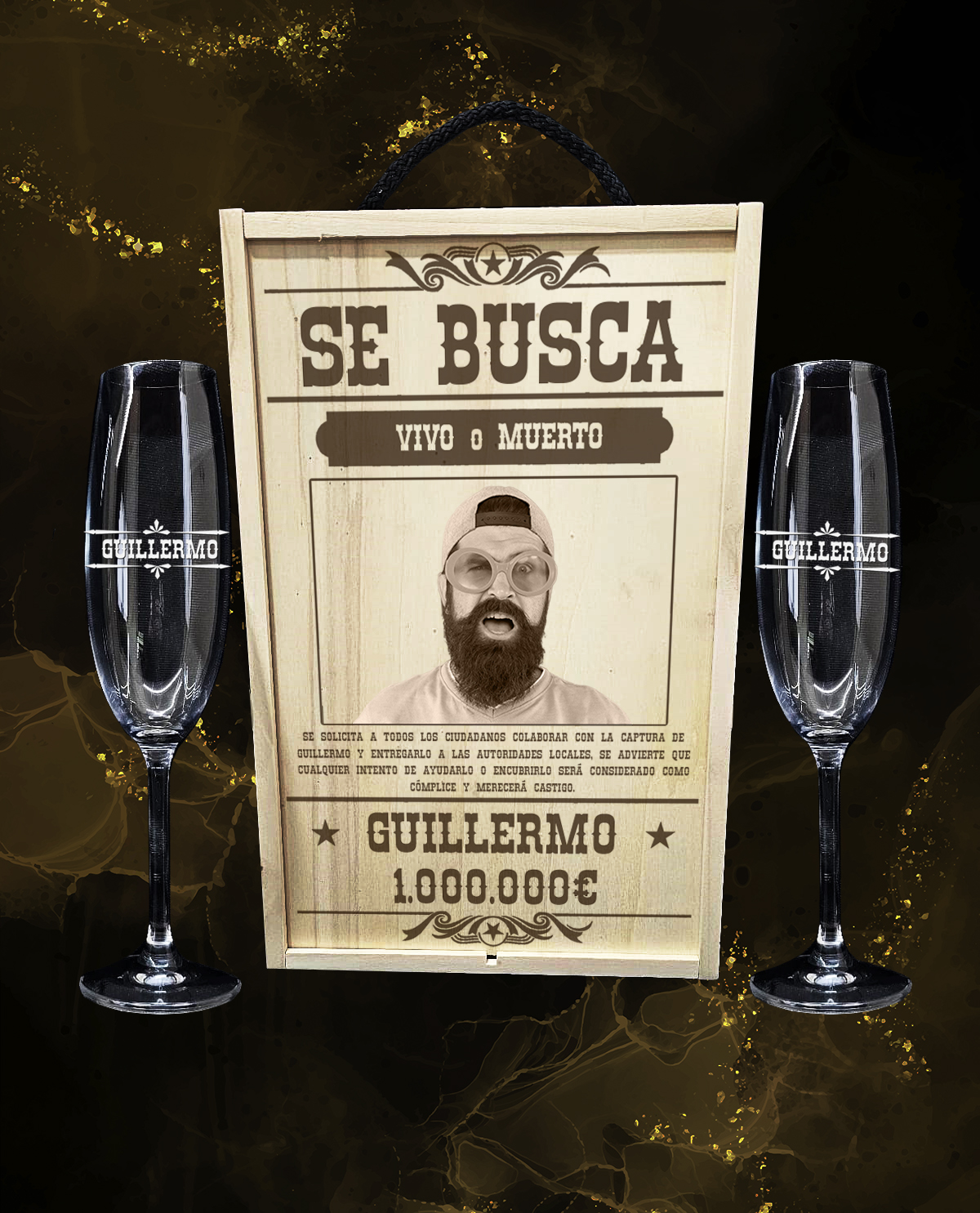 Caja con 2 Copas de Cava Cristal de Bohemia Premium Personalizadas Diseño Se Busca