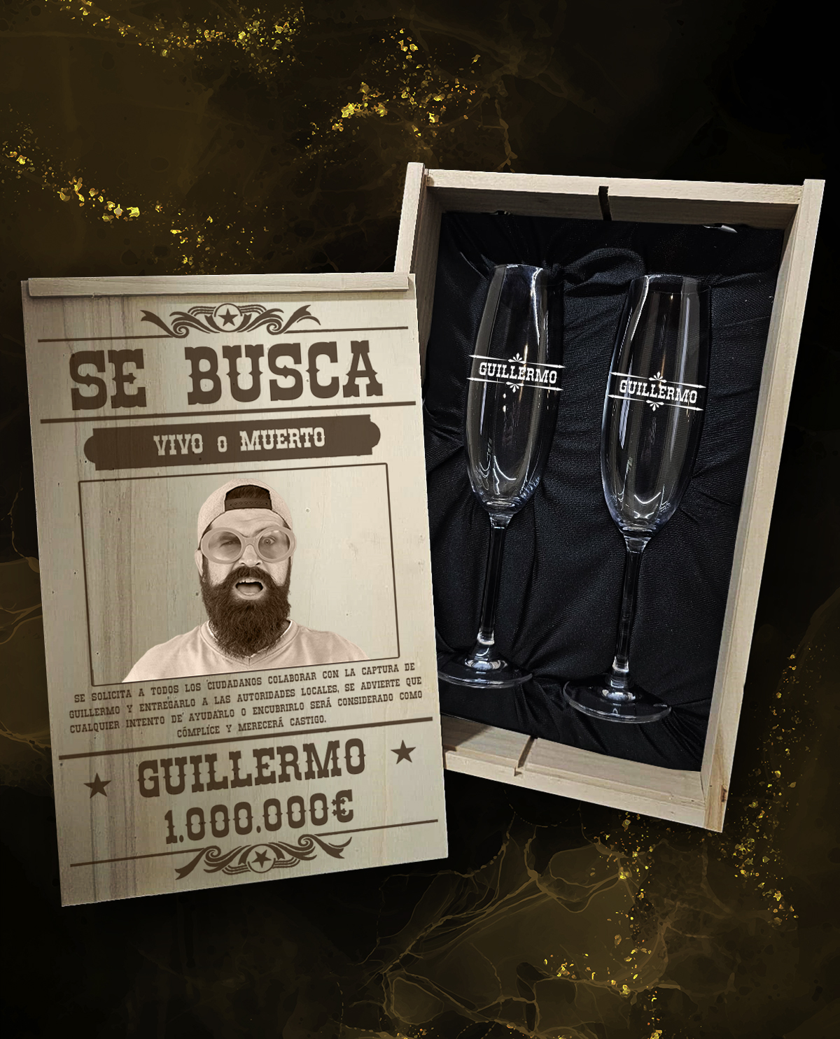 Caja con 2 Copas de Cava Cristal de Bohemia Premium Personalizadas Diseño Se Busca