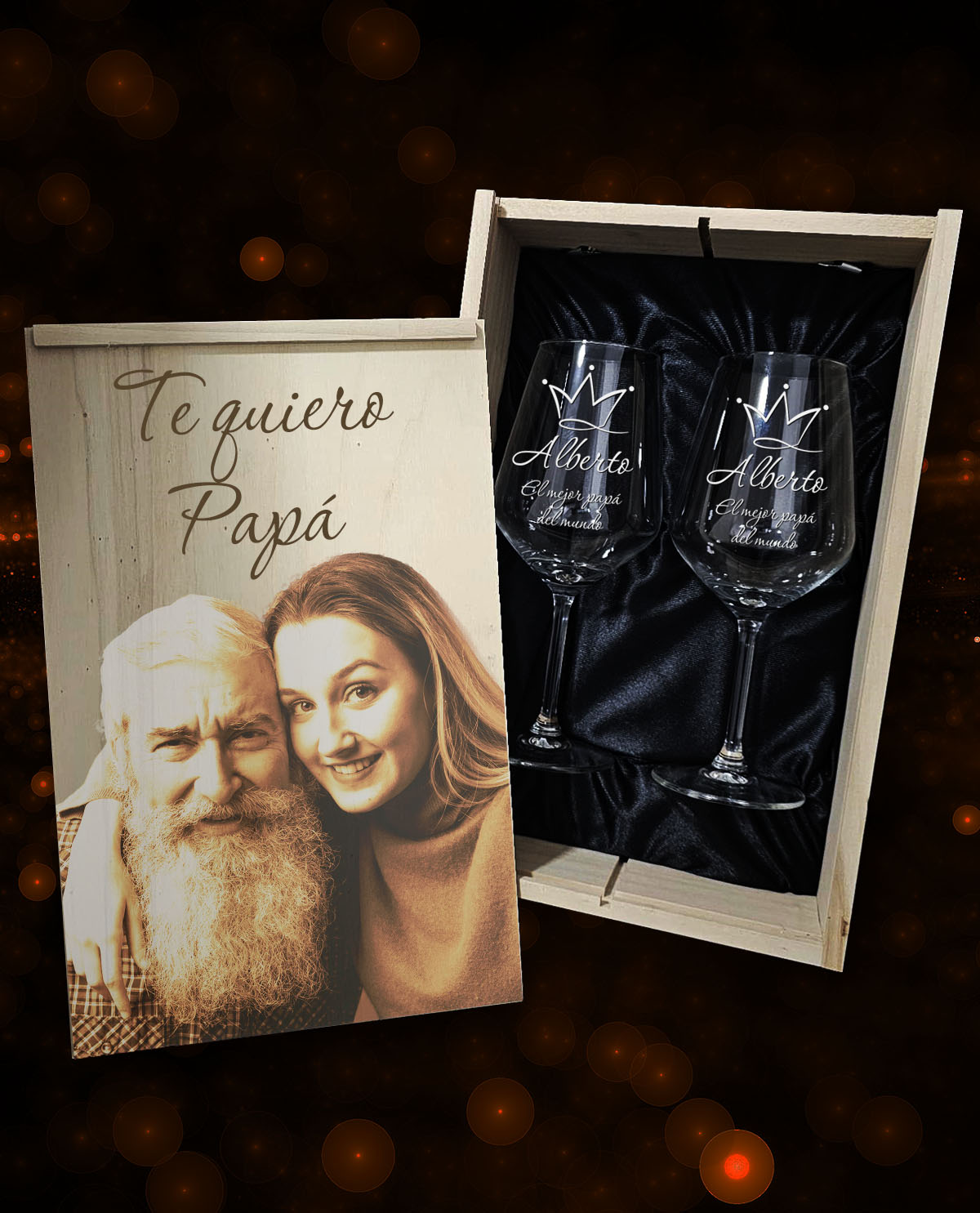Caja con 2 copas de vino personalizadas Diseño Regalo Día del Padre