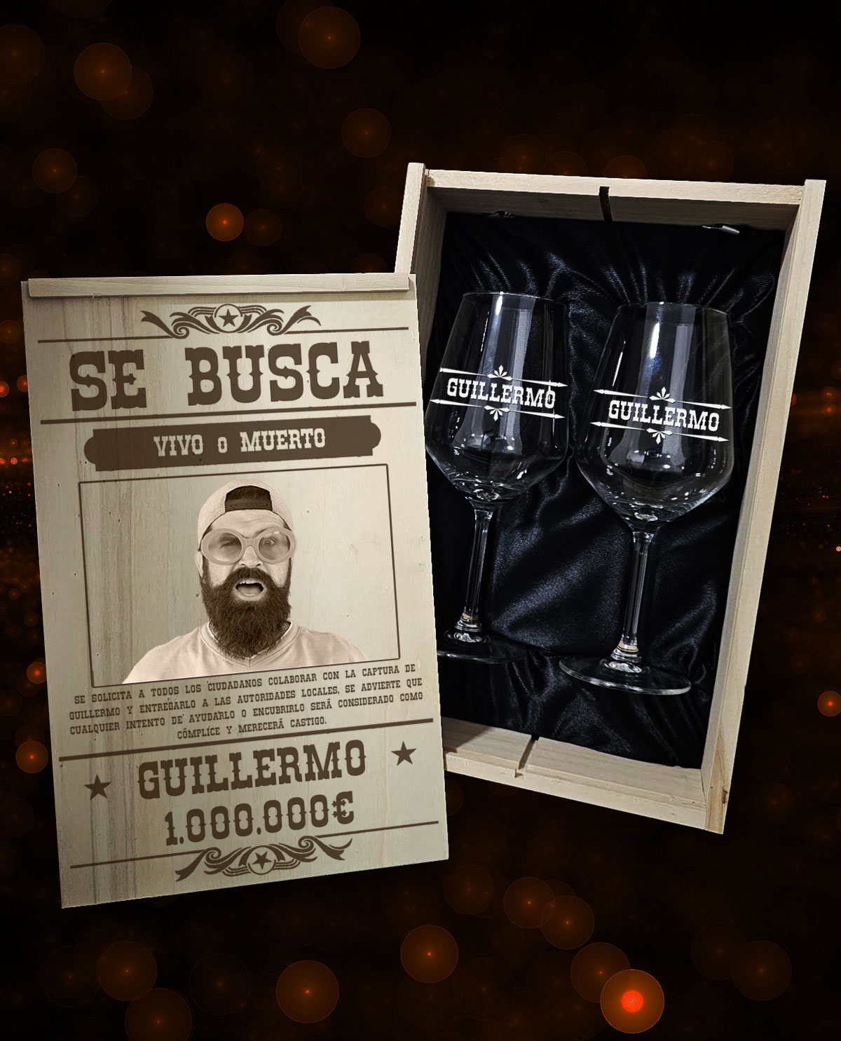 Caja con 2 copas de vino personalizadas Diseño Se Busca
