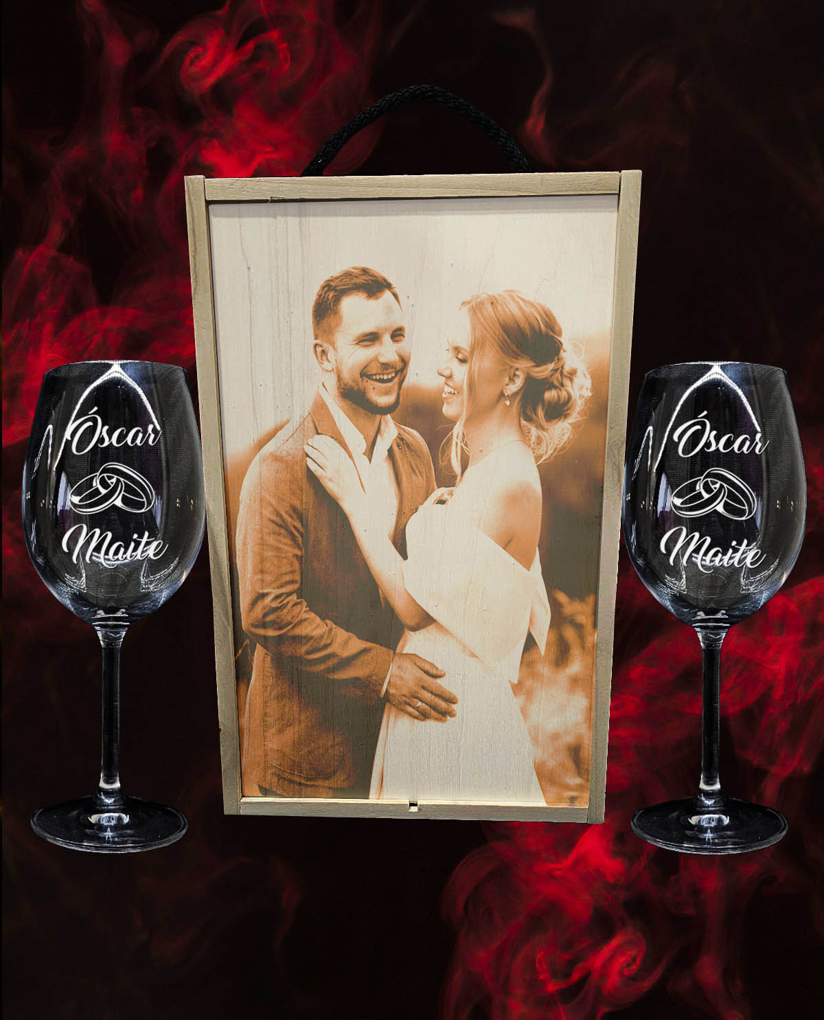 Caja con 2 Copas de Vino Cristal de Bohemia Premium Personalizadas – Diseño Boda Alianzas