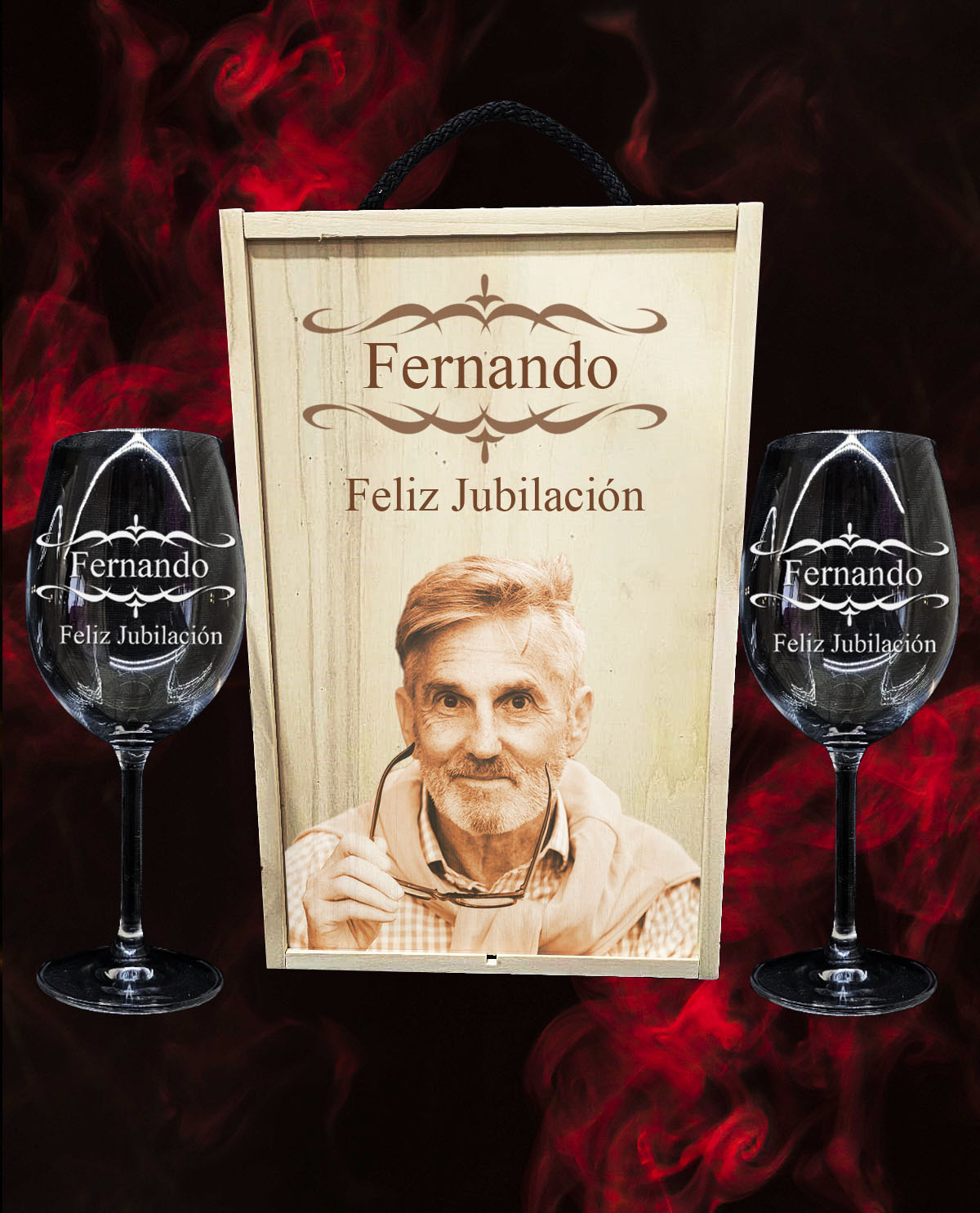 Caja con 2 Copas de Vino Cristal de Bohemia Premium Personalizadas  Diseño Regalo Jubilación Cenefa