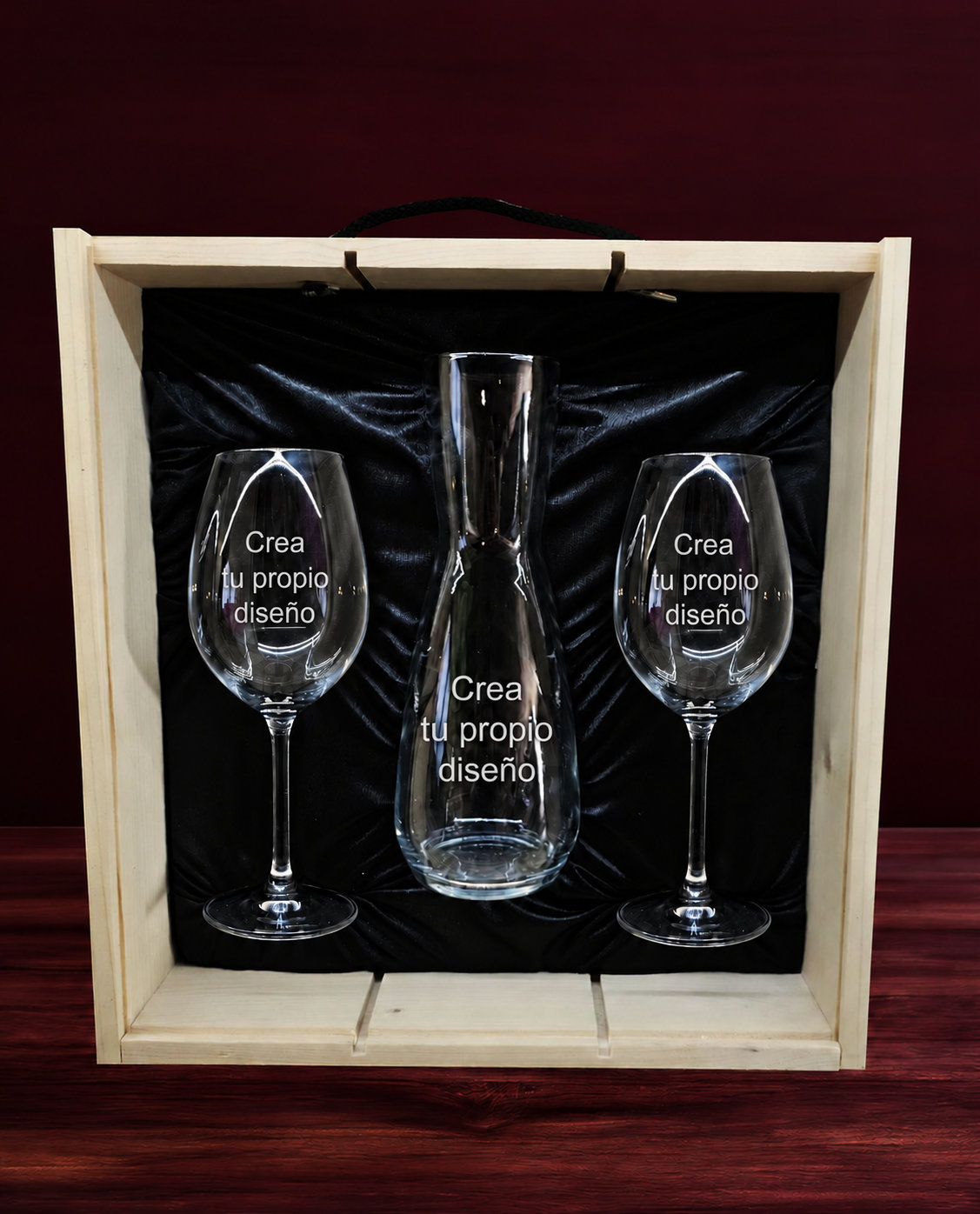 2 copas de vino de Cristal de Bohemia y decantador Premium Personalizadas