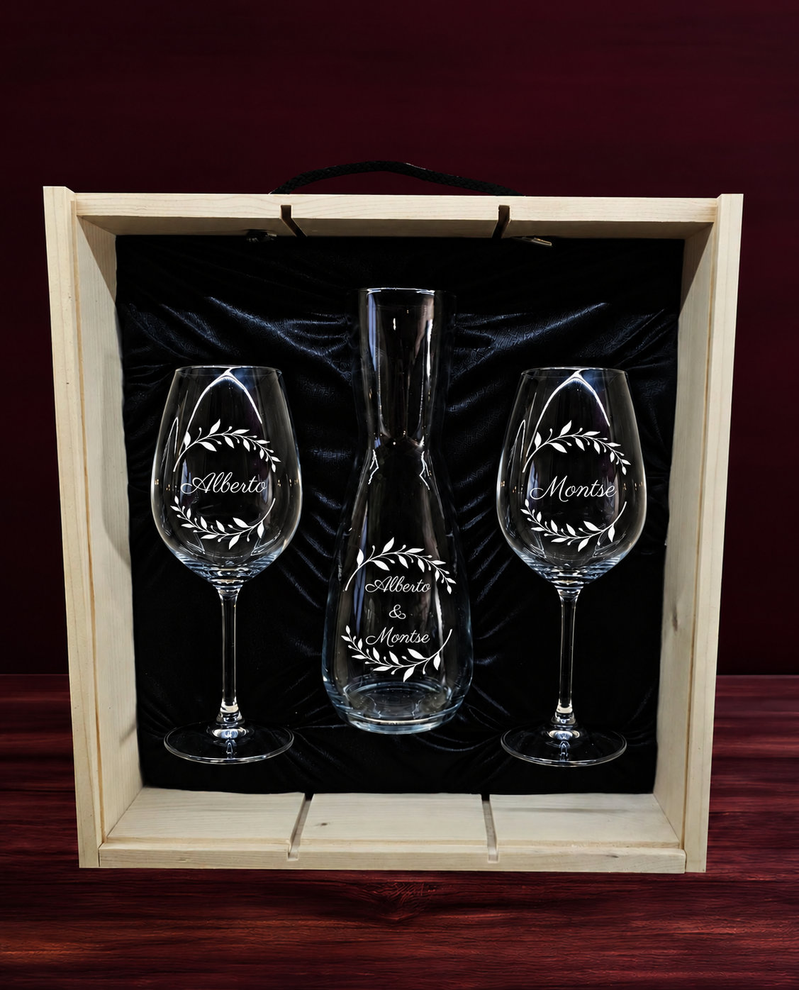 Kit de decantador y 2 copas de cristal de Bohemia premium Diseño Corona de Laurel