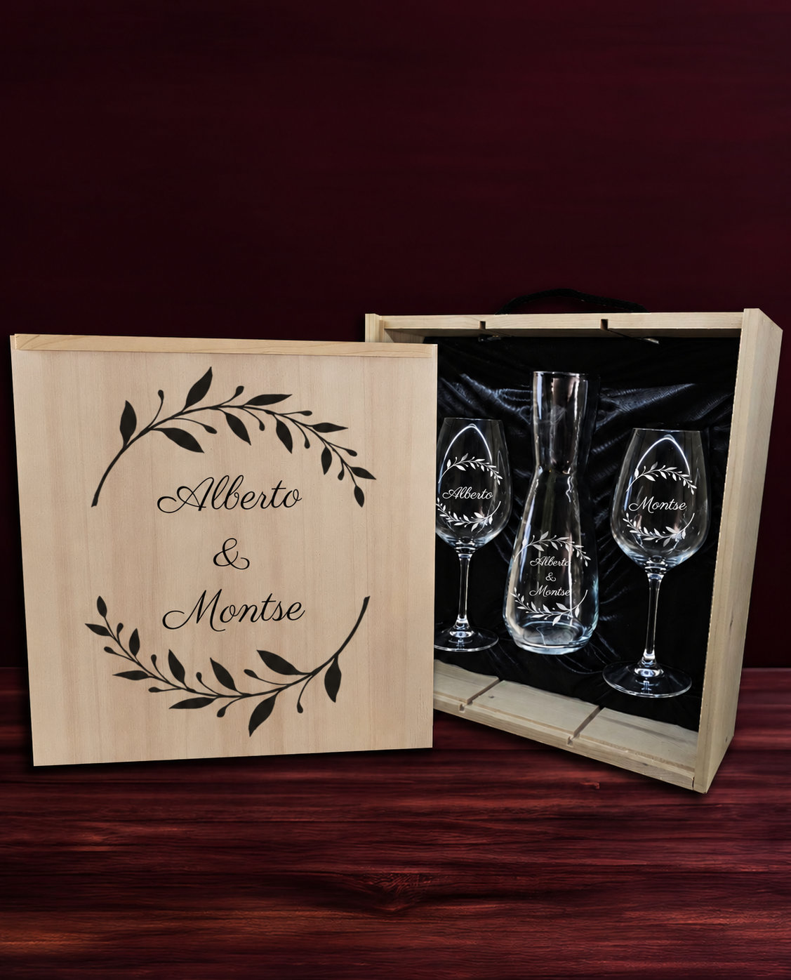 Kit de decantador y 2 copas de cristal de Bohemia premium Diseño Corona de Laurel