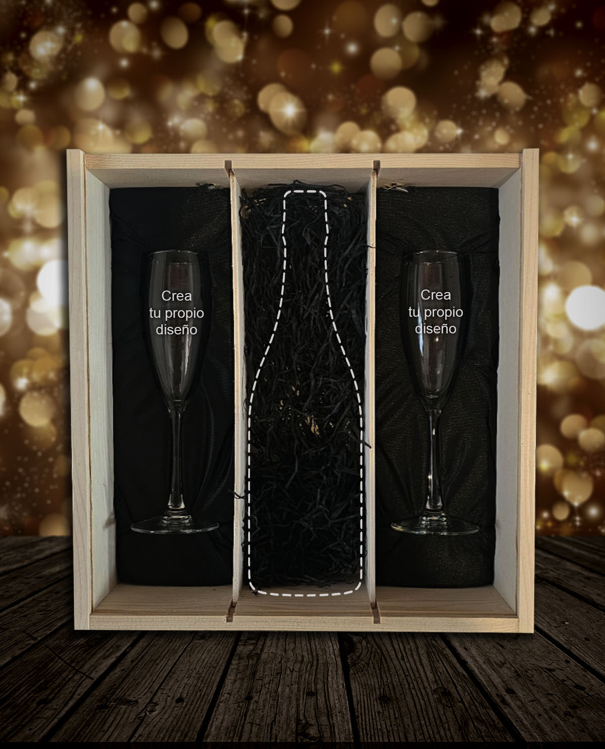 Kit Pon Tu Botella + 2 Copas de Cava Personalizadas
