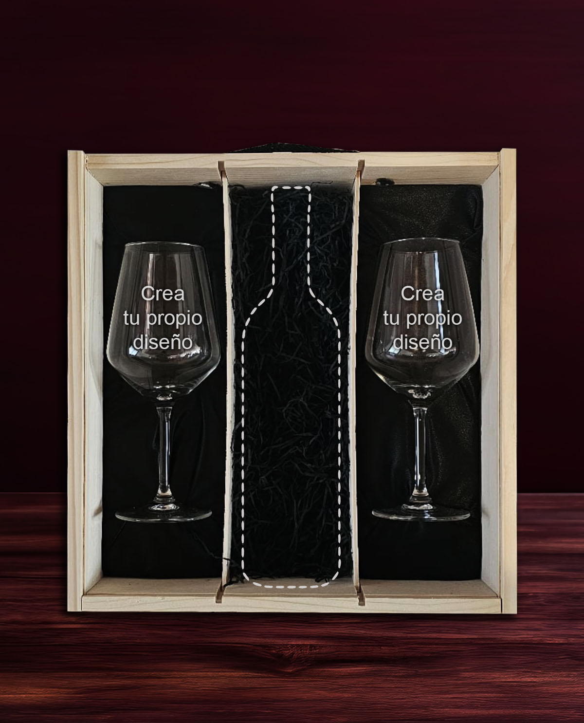 Kit Pon Tu Botella + 2 Copas de Vino Personalizadas