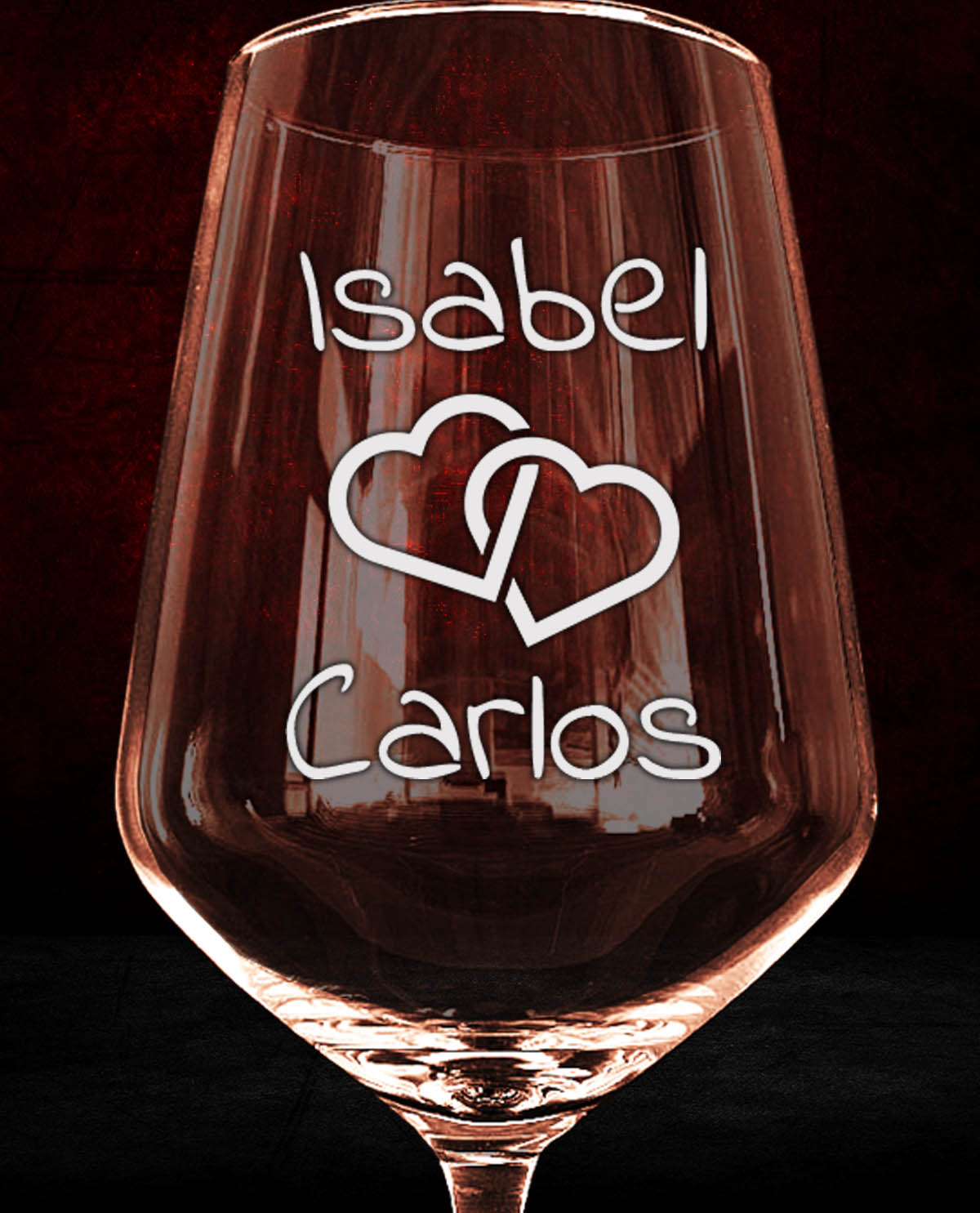 Copa de Vino Personalizada Diseño Corazones Entrelazados
