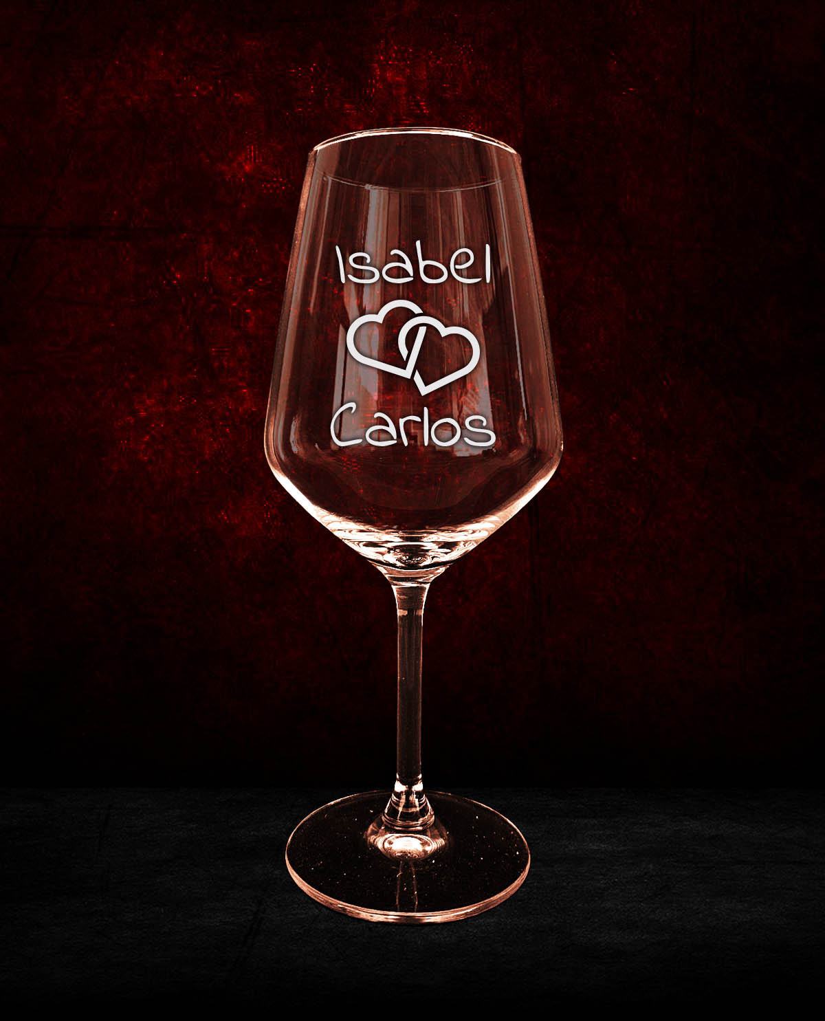 Copa de Vino Personalizada Diseño Corazones Entrelazados