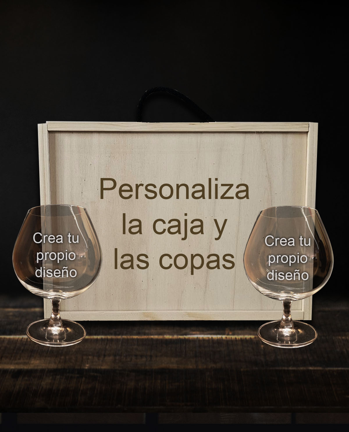 Kit Caixa de Madeira com 2 Copos de Conhaque Boémia Personalizados