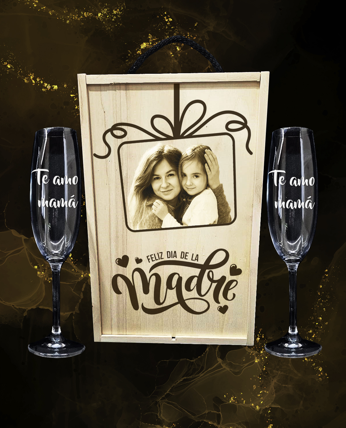 Caixa com 2 Copos de Espumante em Cristal da Boémia Premium Personalizados Design Presente Dia da Mãe