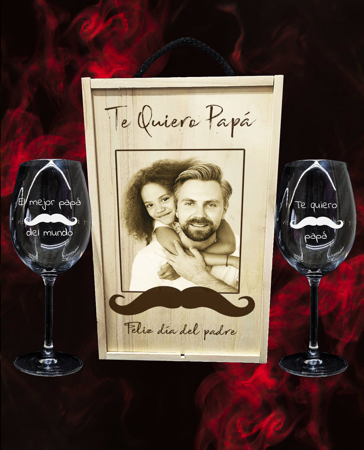 Caixa com 2 Copos de Vinho em Cristal da Boémia Premium Personalizados Design Presente Dia do Pai Bigode