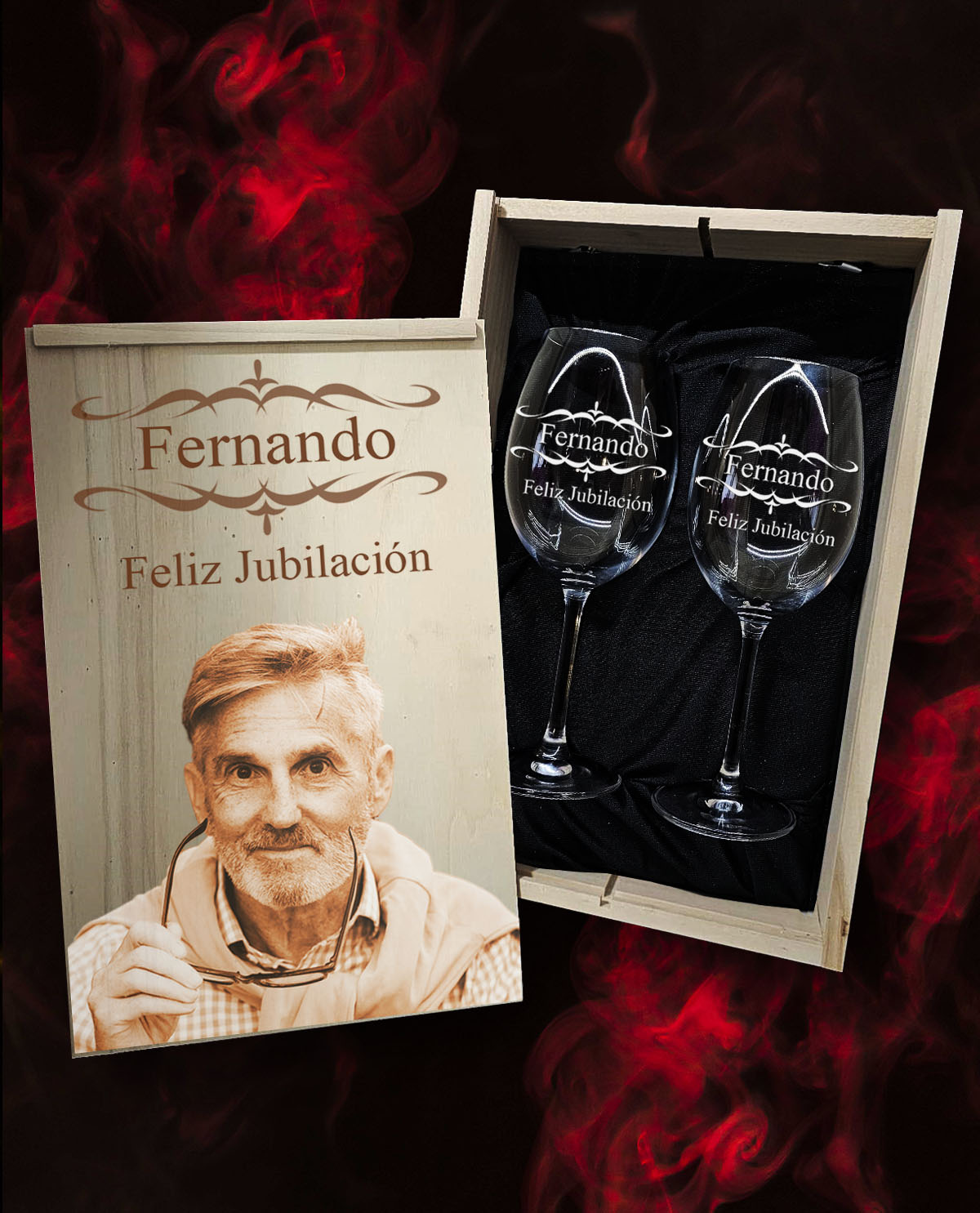 Caixa com 2 Copos de Vinho em Cristal da Boémia Premium Personalizados Design Presente Reforma Cenefas