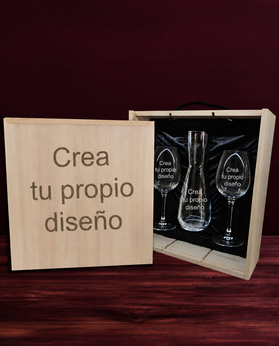Conjunto de decantador e 2 copos de vinho em cristal da Boémia premium de 45 cl personalizados